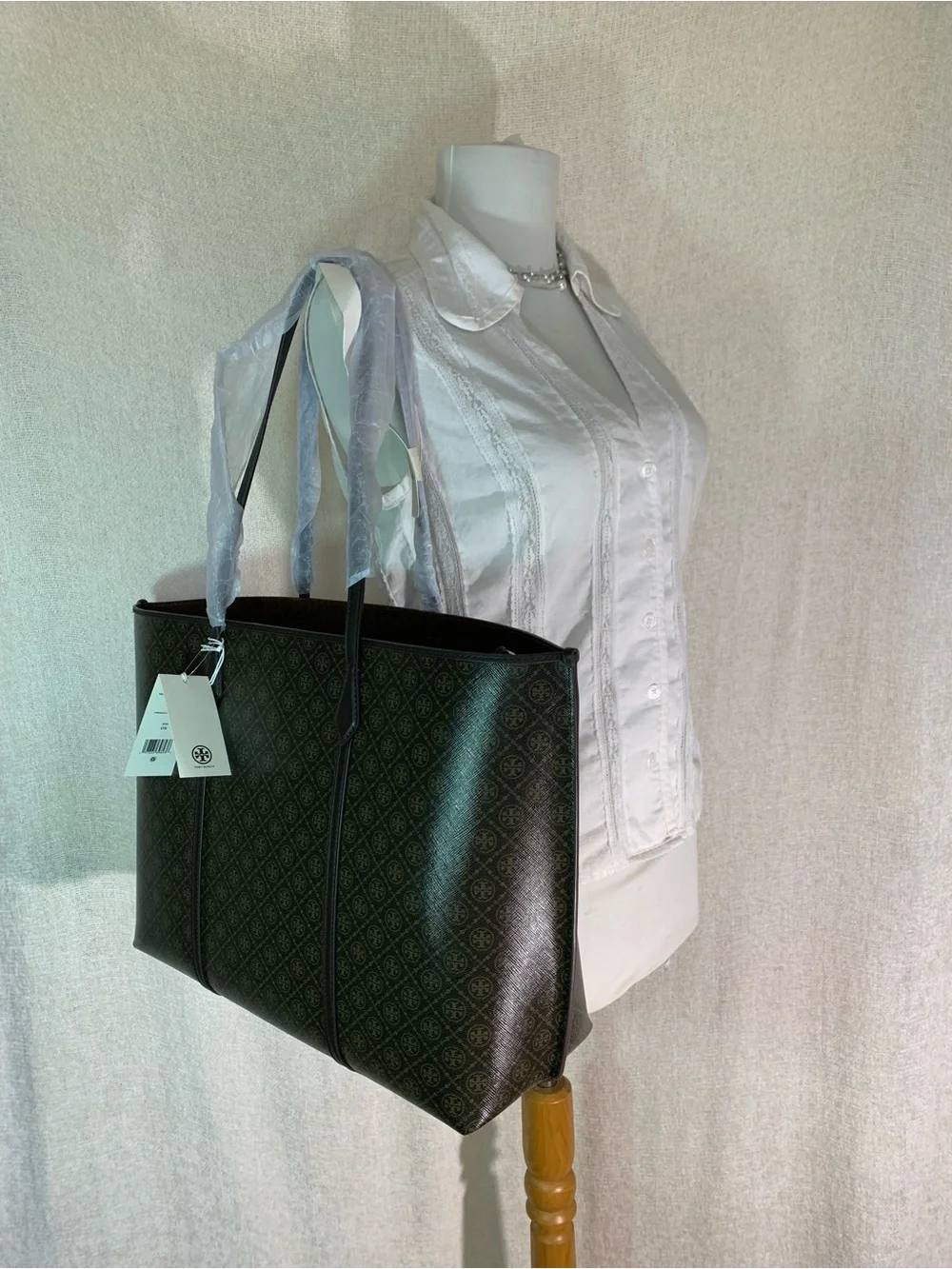 Tory Burch Perry Brown Monogram Coated Canvas Large Tote Bag